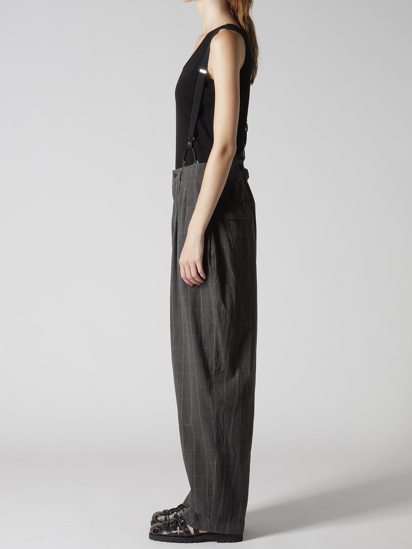 COTTON PLAID SUSPENDER PANTS