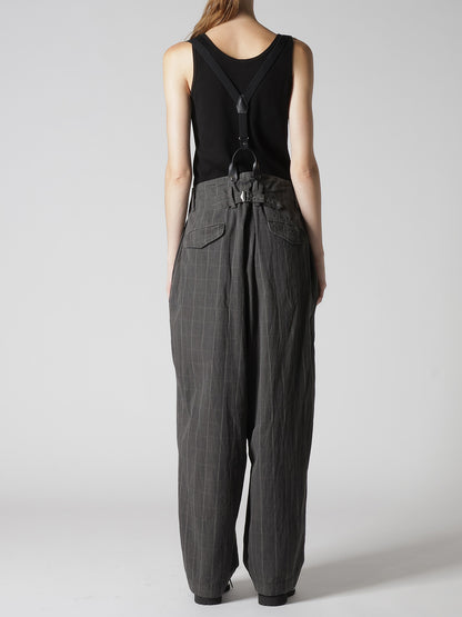 COTTON PLAID SUSPENDER PANTS