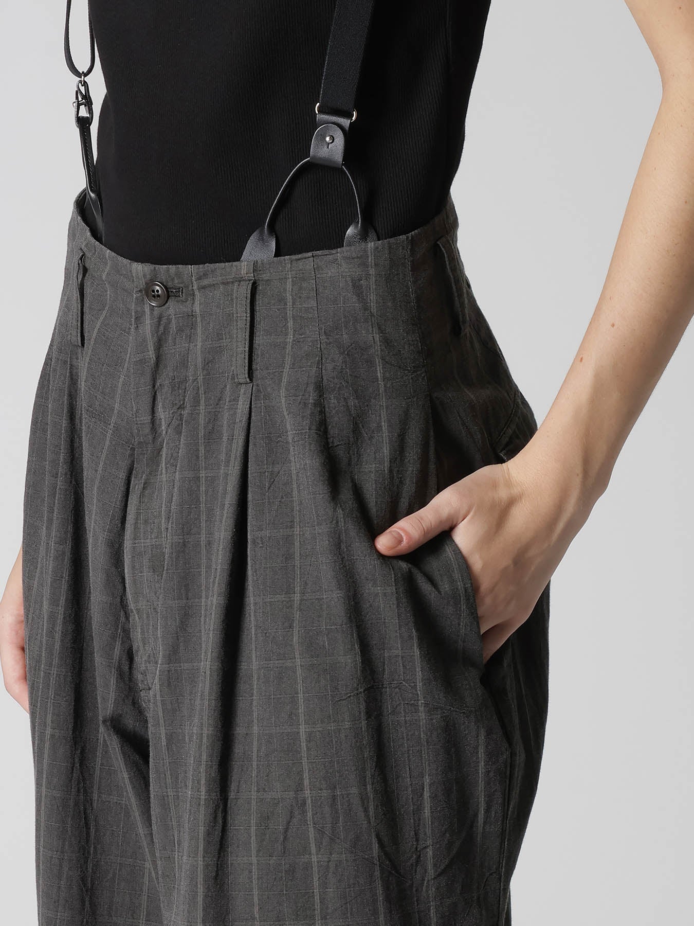 COTTON PLAID SUSPENDER PANTS