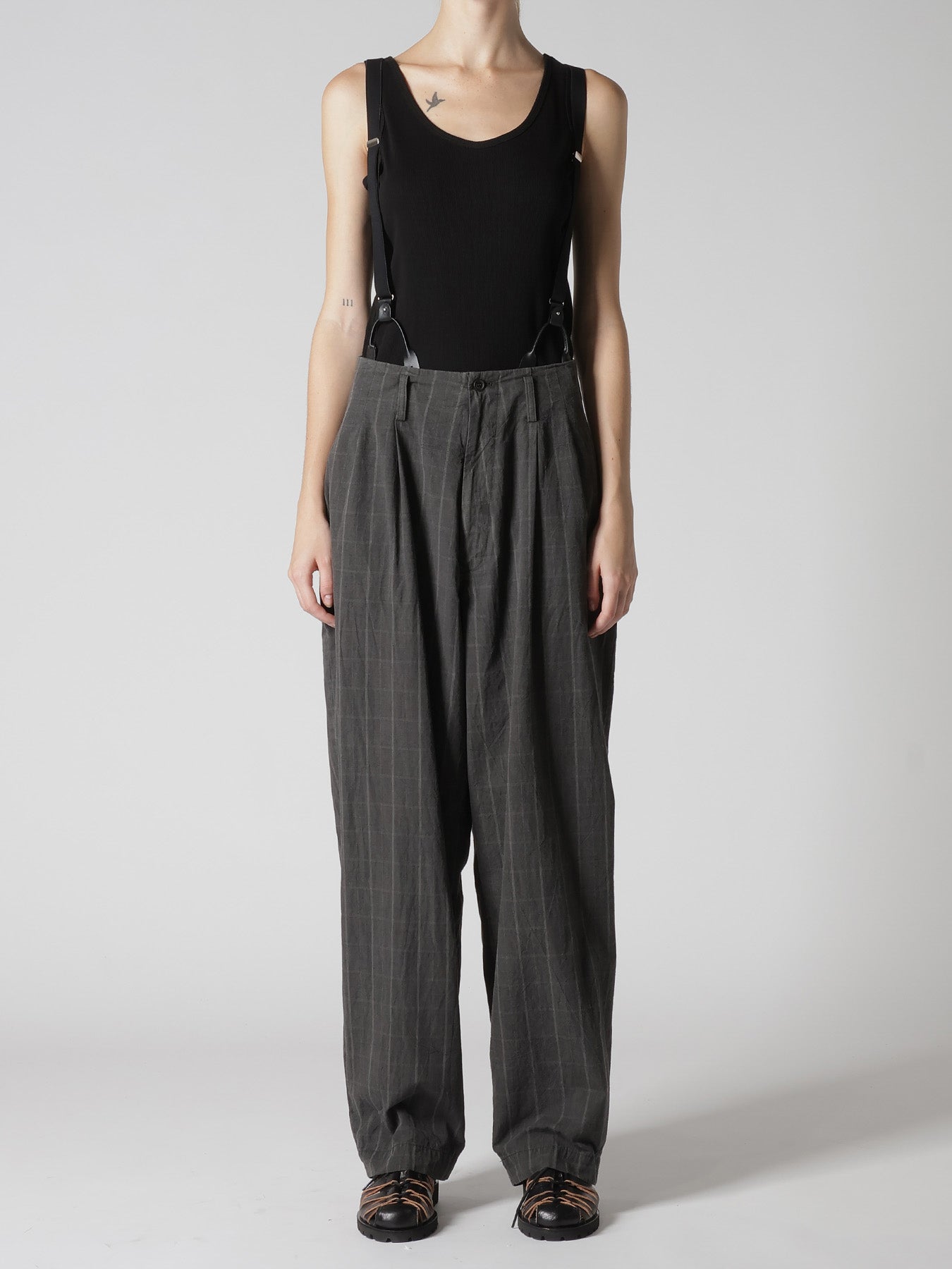 COTTON PLAID SUSPENDER PANTS – THE SHOP YOHJI YAMAMOTO
