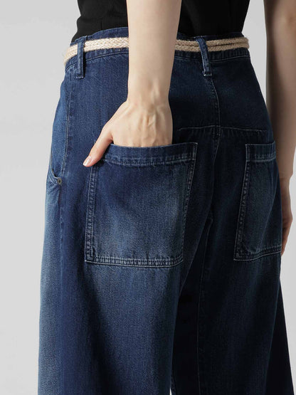 8OZ SPOTTED DENIM WIDE PANTS WITH GUSSET