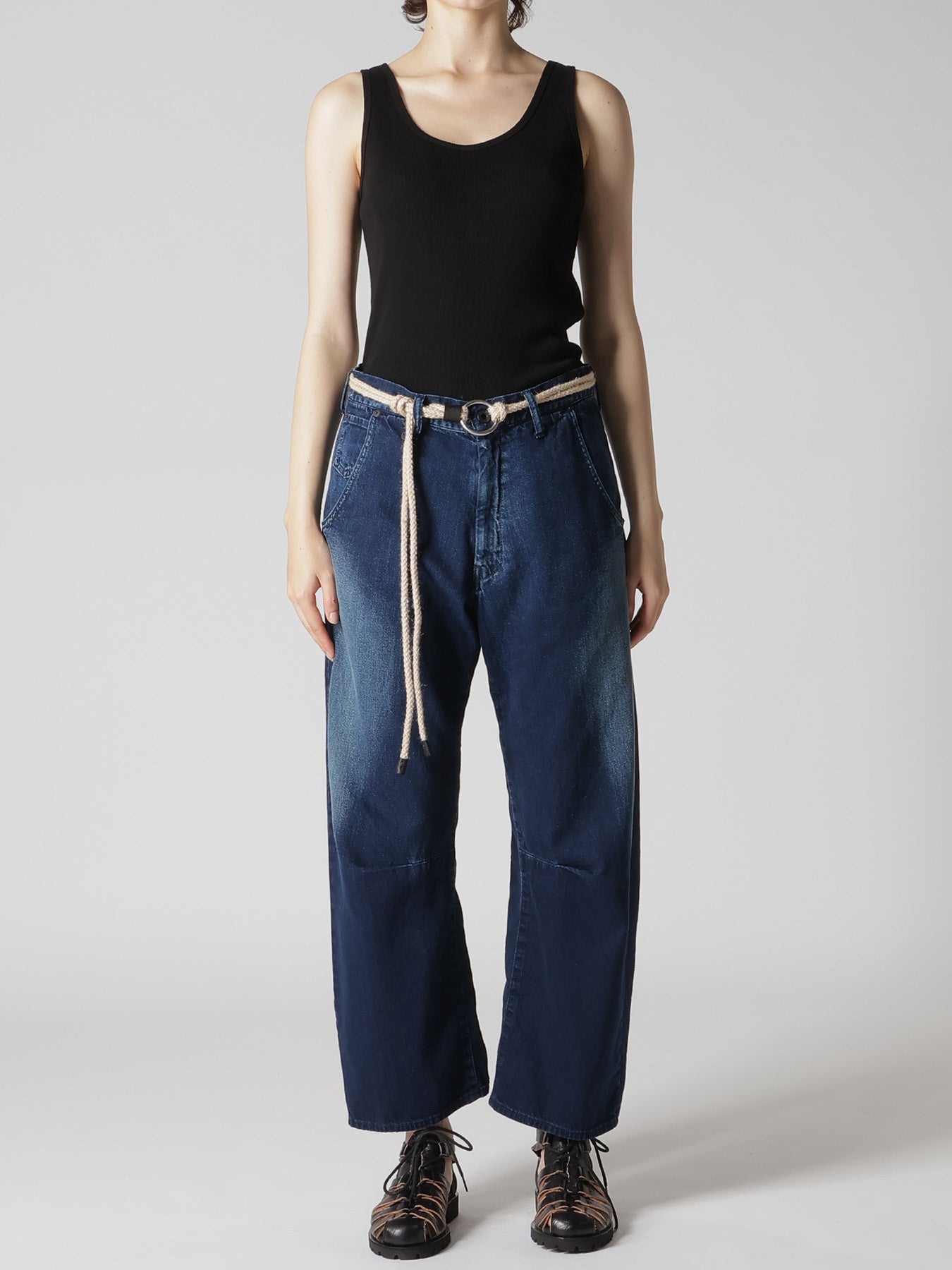 8OZ SPOTTED DENIM WIDE PANTS WITH GUSSET