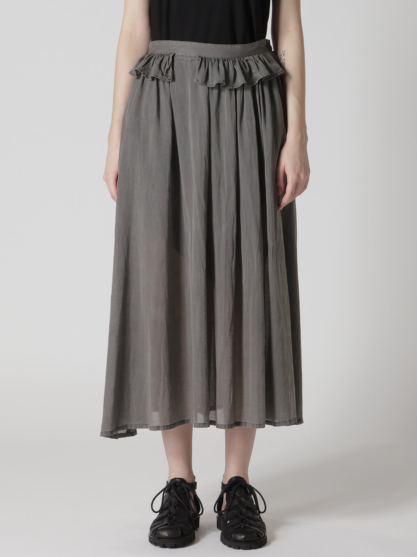 CUPRO/COTTON GARMENT DYED GATHER SKIRT – THE SHOP YOHJI YAMAMOTO