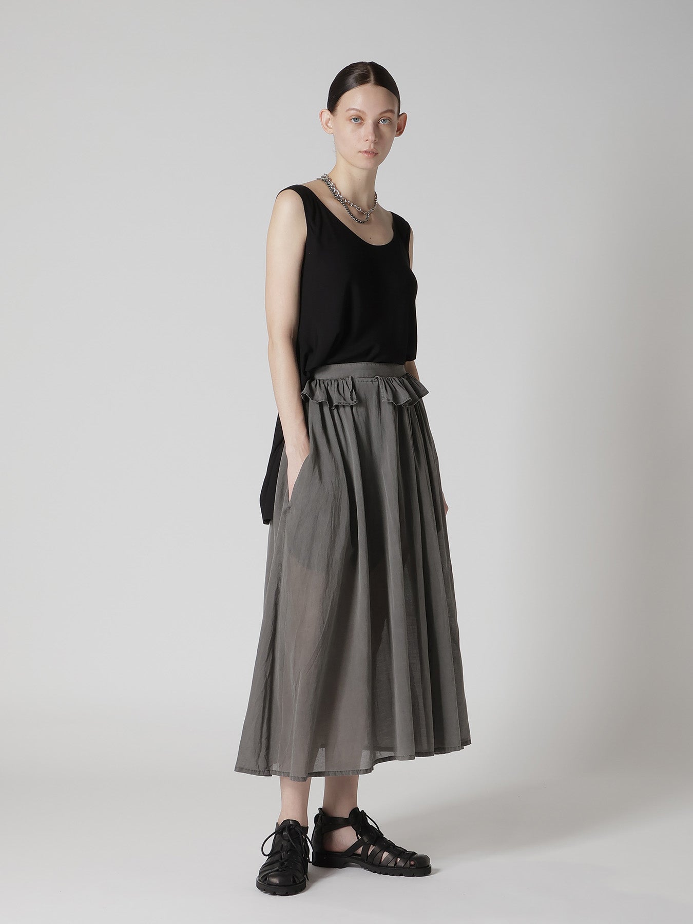 CUPRO/COTTON GARMENT DYED GATHER SKIRT – THE SHOP YOHJI YAMAMOTO