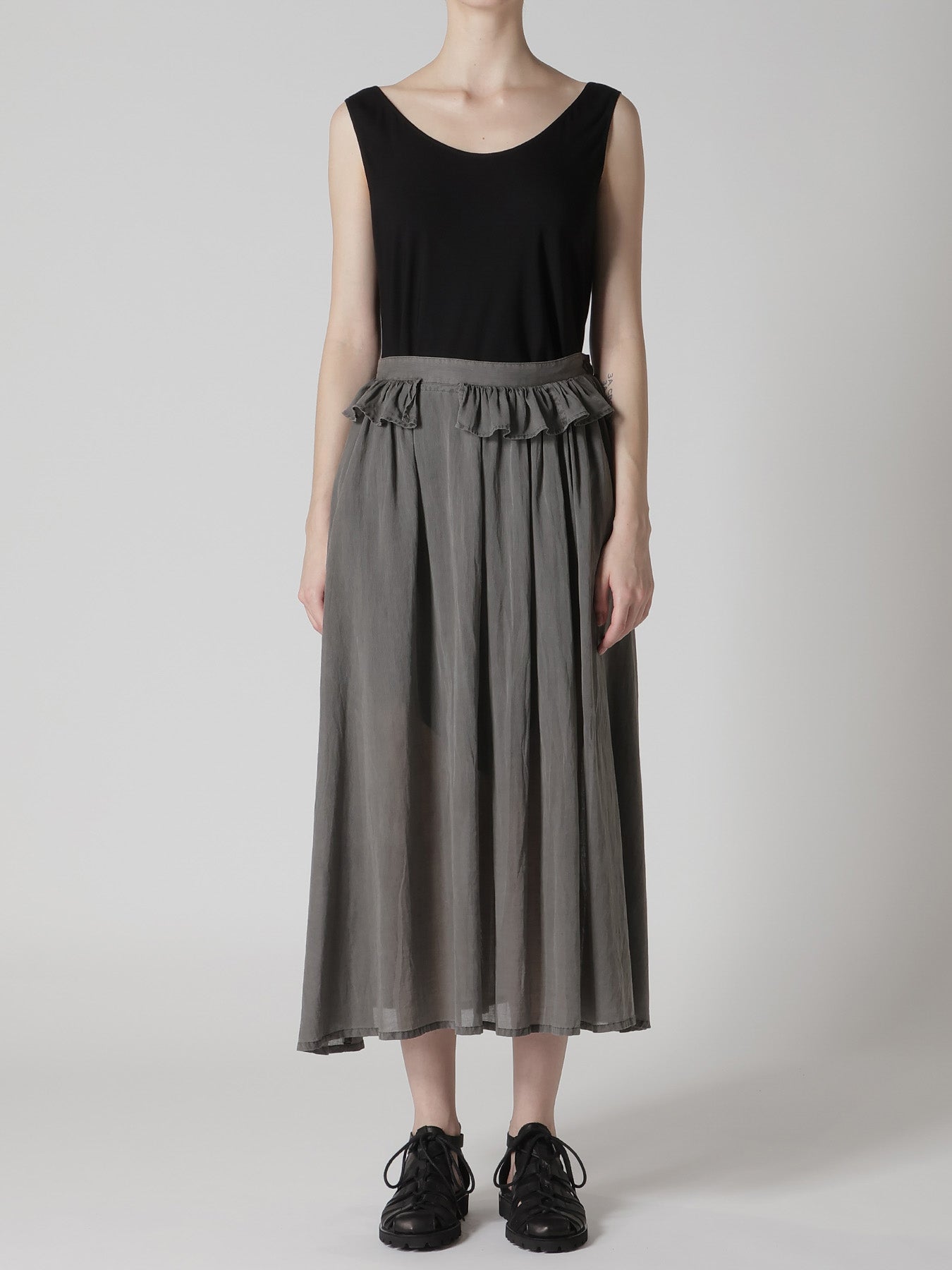 CUPRO/COTTON GARMENT DYED GATHER SKIRT