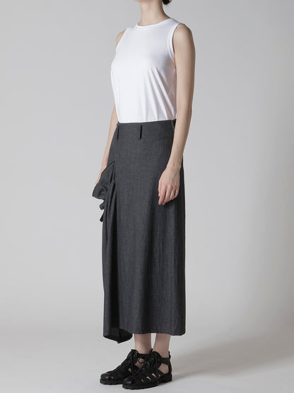 HERRINGBONE DENIM RIGHT SIDE GATHER SKIRT