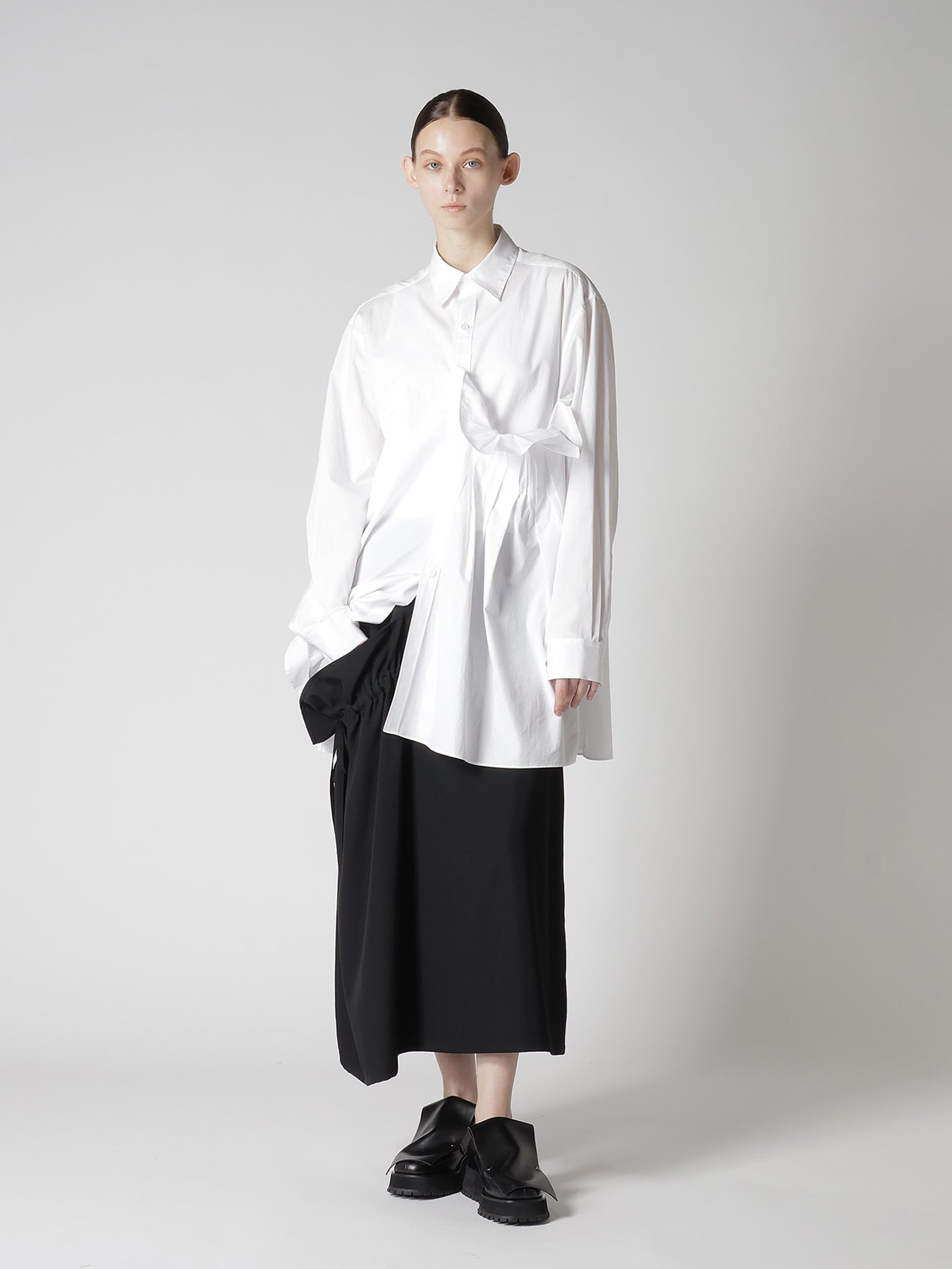 WOOL GABARDINE SIDE GATHERED SKIRT – THE SHOP YOHJI YAMAMOTO
