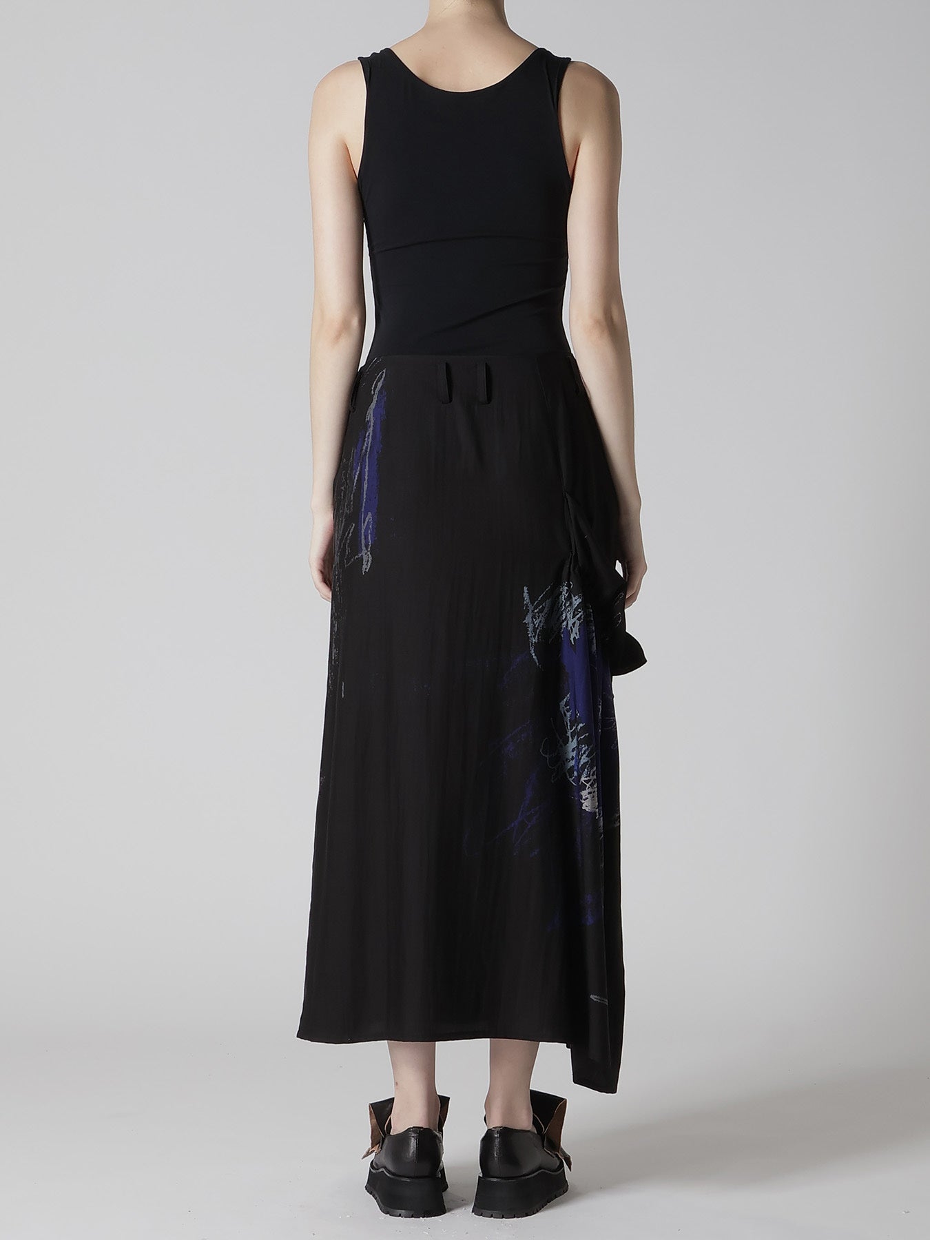 CUPRO/DUNGAREE TWILL GATHER SKIRT