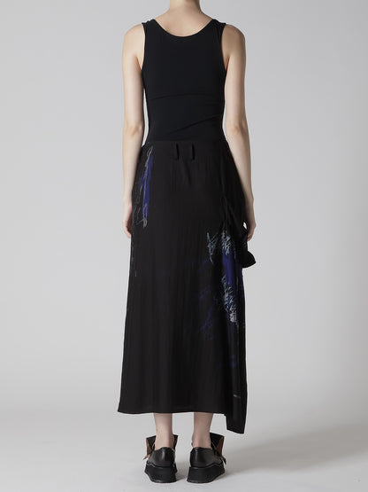 CUPRO/DUNGAREE TWILL GATHER SKIRT