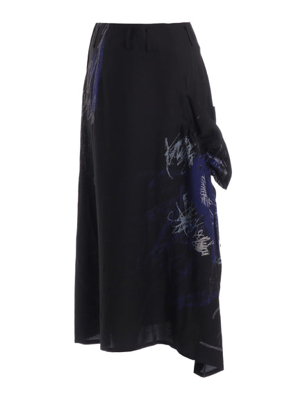 CUPRO/DUNGAREE TWILL GATHER SKIRT