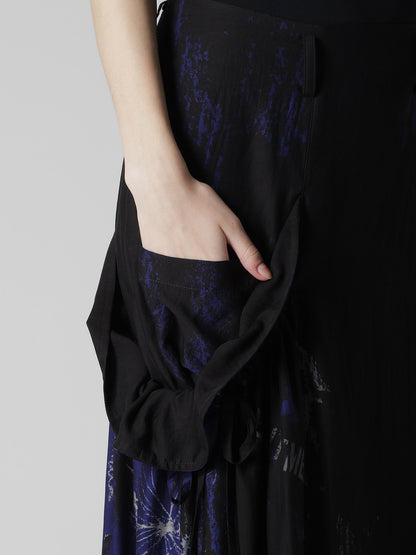 CUPRO/DUNGAREE TWILL GATHER SKIRT