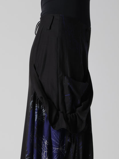 CUPRO/DUNGAREE TWILL GATHER SKIRT