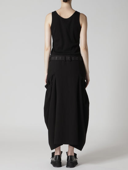 COTTON FLAX GABARDINE GATHER CLOTH SKIRT