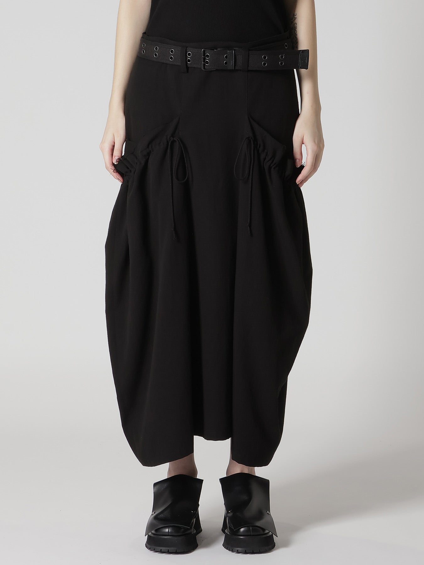 COTTON FLAX GABARDINE GATHER CLOTH SKIRT – THE SHOP YOHJI YAMAMOTO