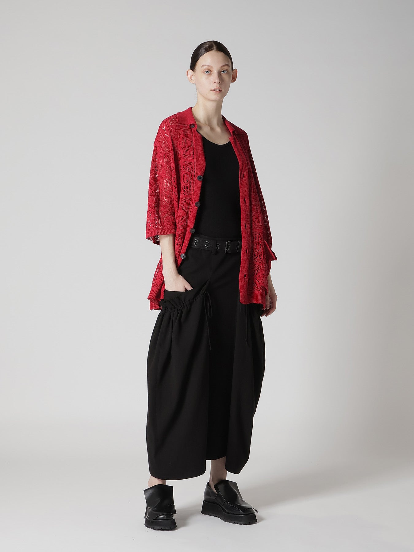 ヨウジヤマモト　GABARDINE GATHER SKIRTS WOOL GABARDINE DRAPE WRAP SKIRT(XS Black): Vintage 1.2｜THE SHOP