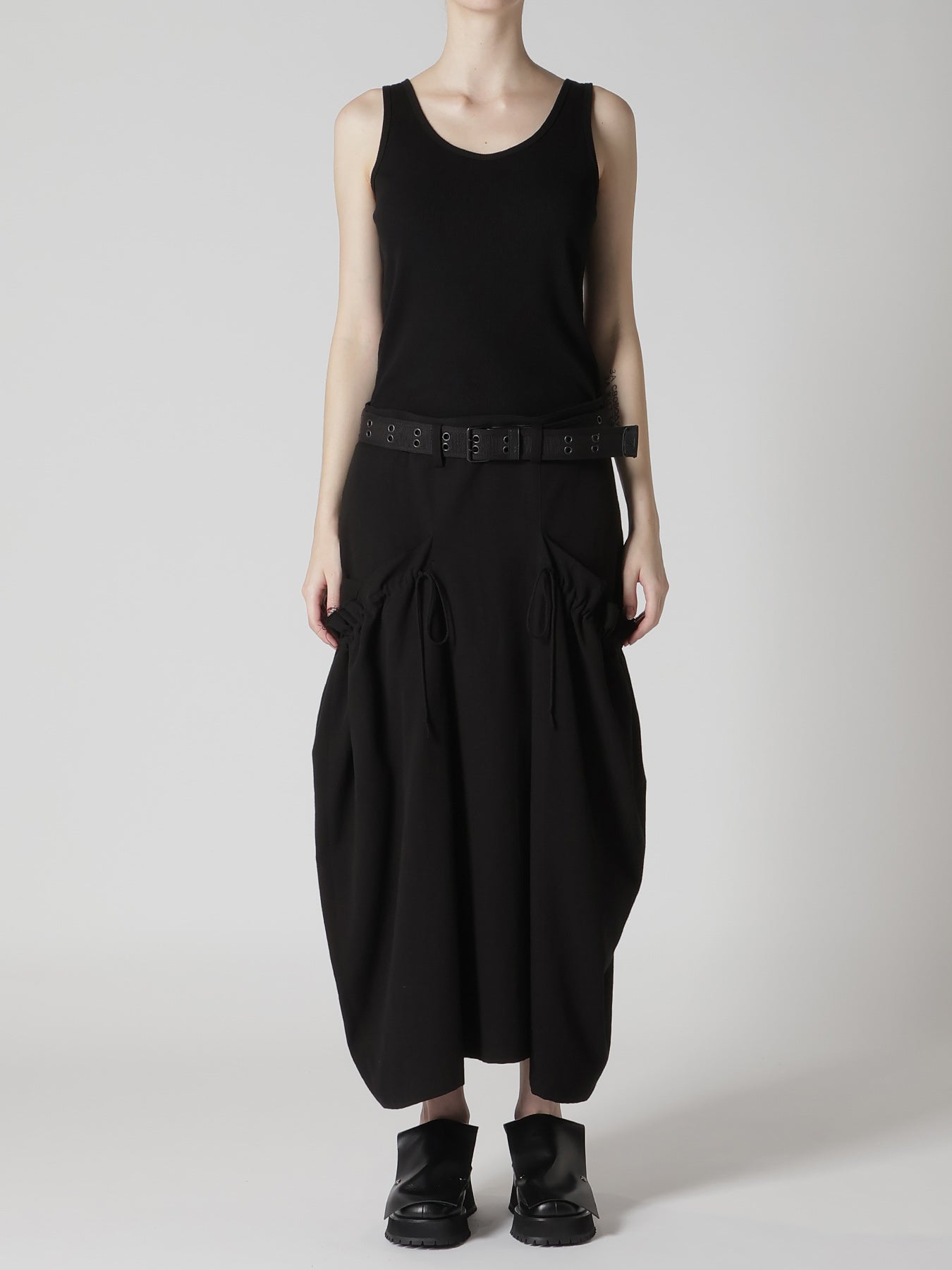 COTTON FLAX GABARDINE GATHER CLOTH SKIRT