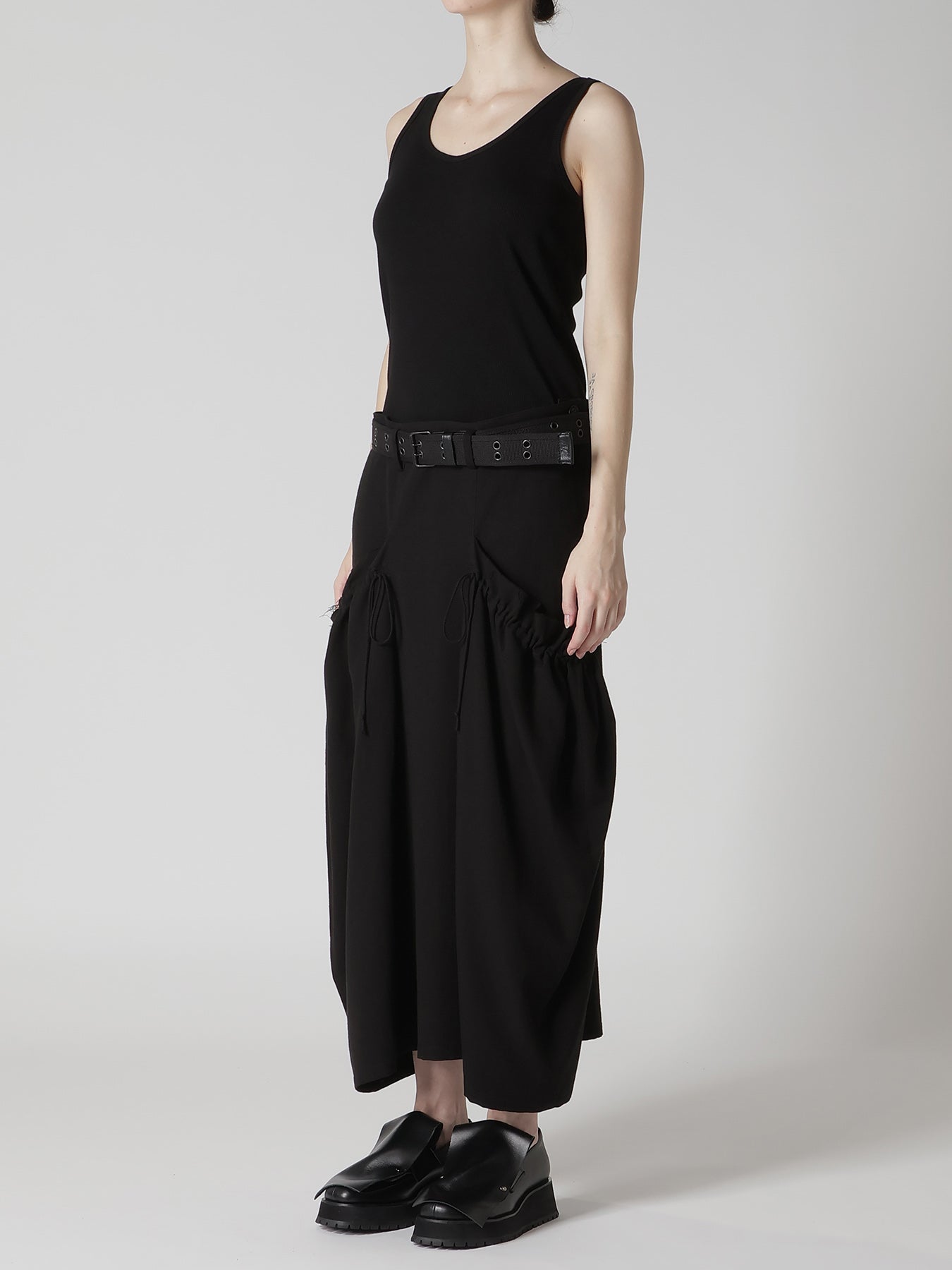 COTTON FLAX GABARDINE GATHER CLOTH SKIRT