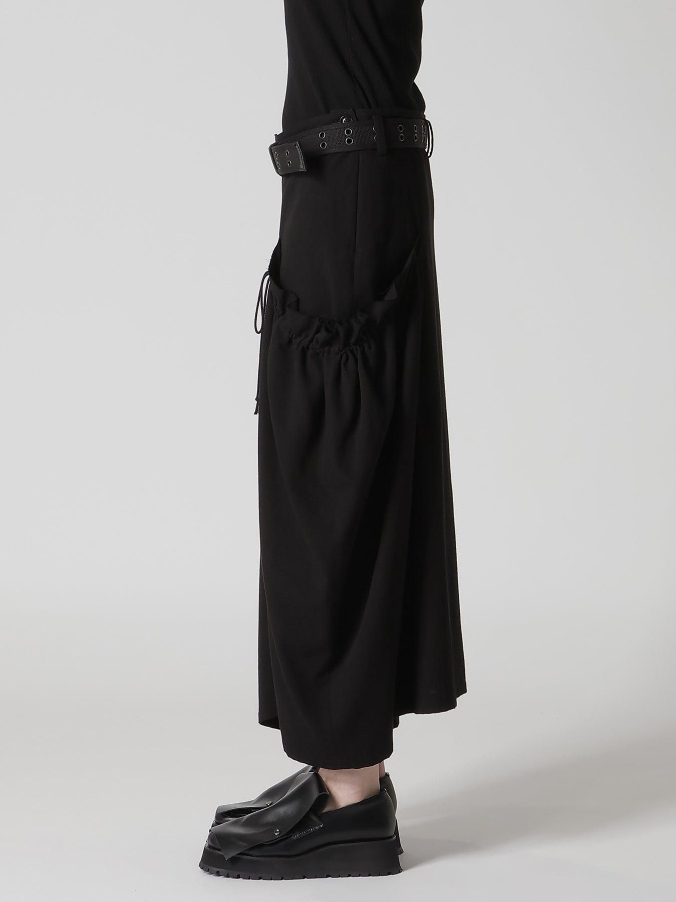 COTTON FLAX GABARDINE GATHER CLOTH SKIRT