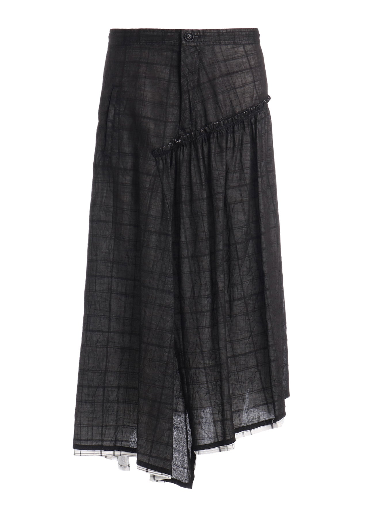 SHEER COTTON-LINEN PLAID LAYER SKIRT