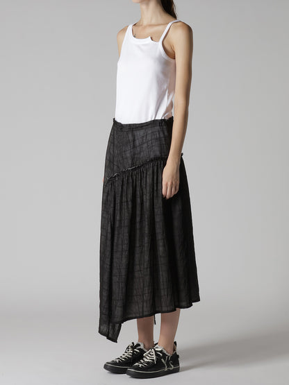 SHEER COTTON-LINEN PLAID LAYER SKIRT