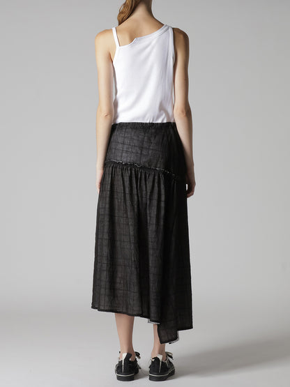 SHEER COTTON-LINEN PLAID LAYER SKIRT
