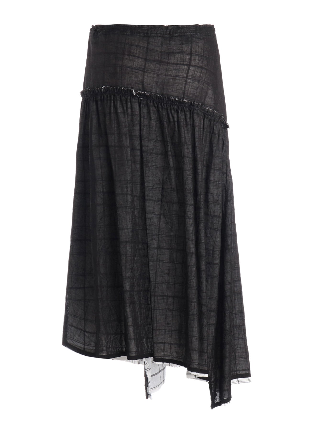 SHEER COTTON-LINEN PLAID LAYER SKIRT