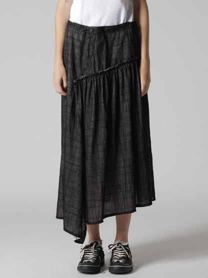 SHEER COTTON-LINEN PLAID LAYER SKIRT