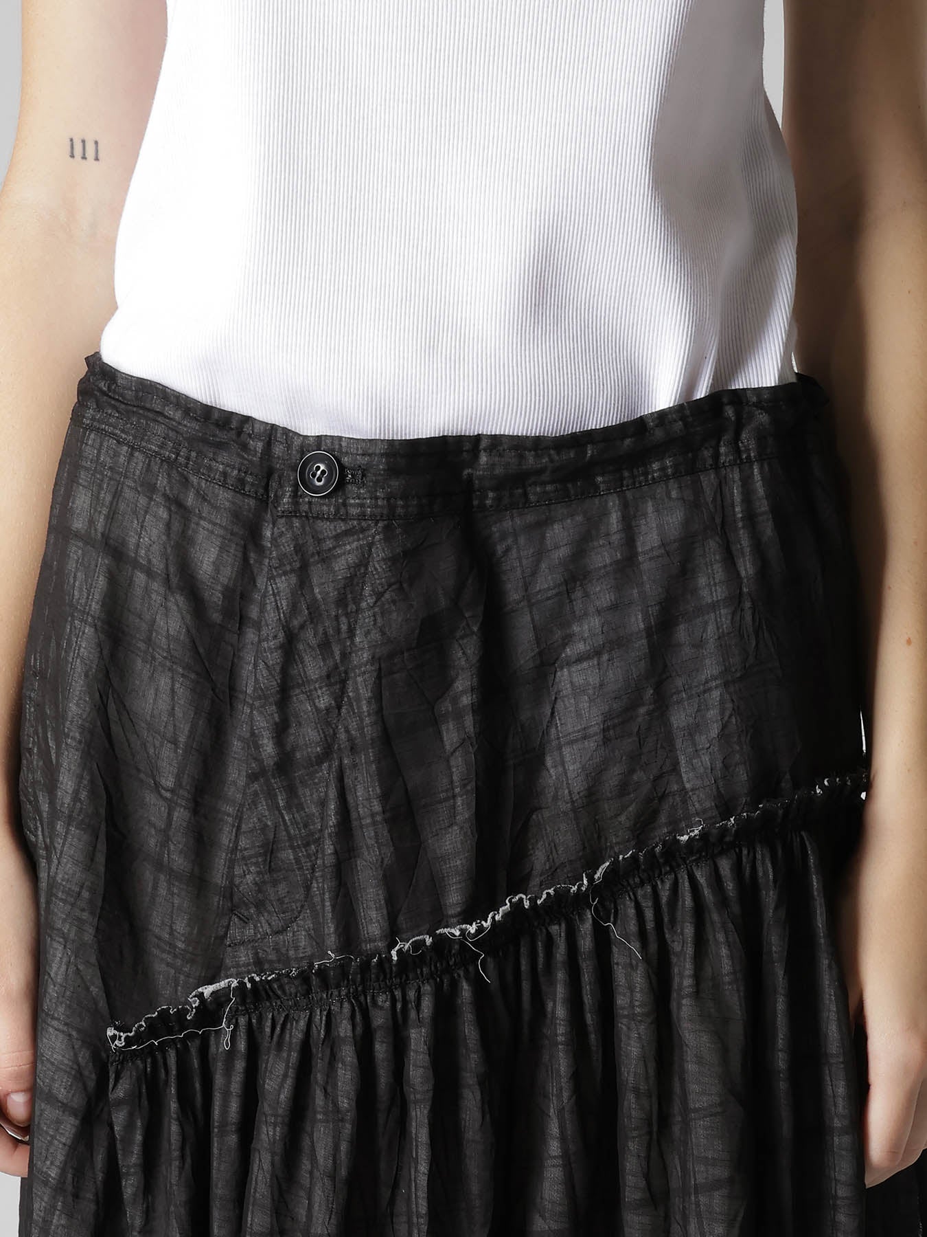 SHEER COTTON-LINEN PLAID LAYER SKIRT