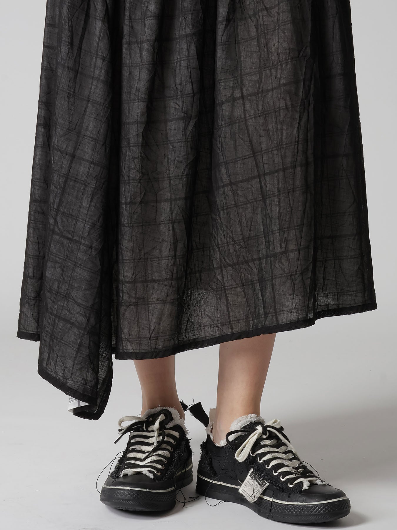 SHEER COTTON-LINEN PLAID LAYER SKIRT