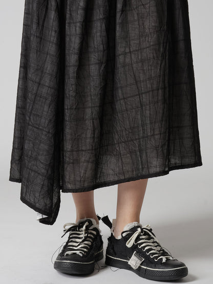 SHEER COTTON-LINEN PLAID LAYER SKIRT