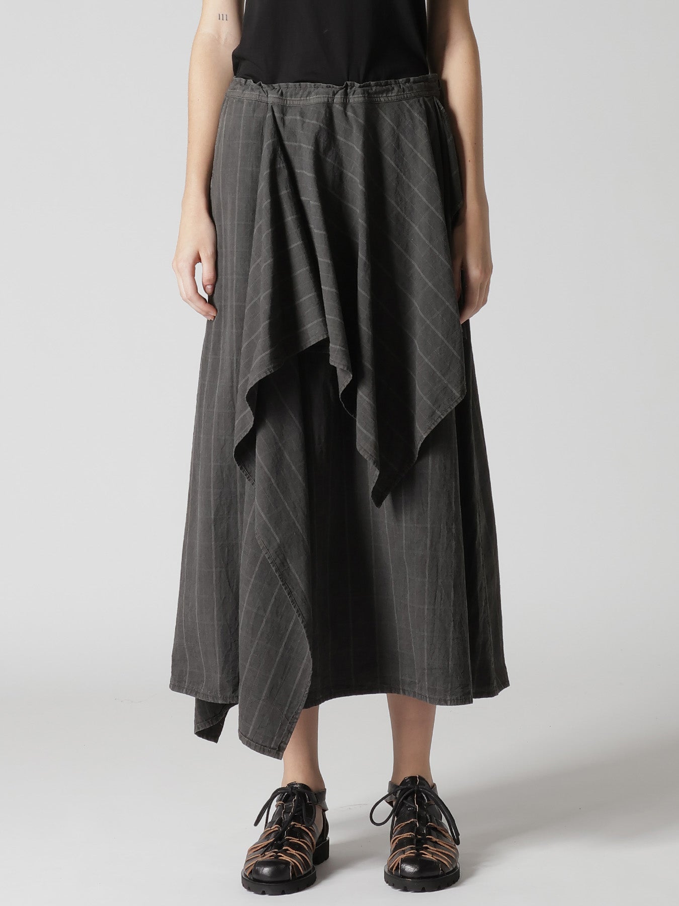 COTTON PLAID DRAPE SKIRT