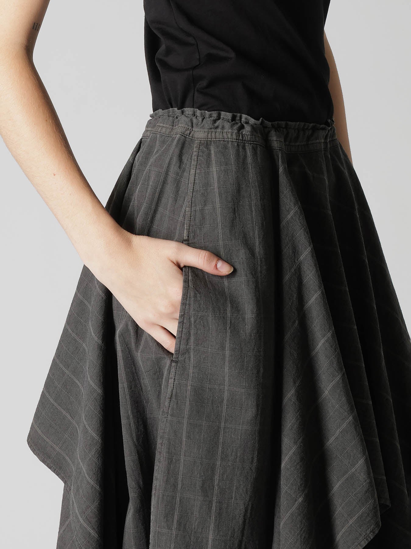 COTTON PLAID DRAPE SKIRT