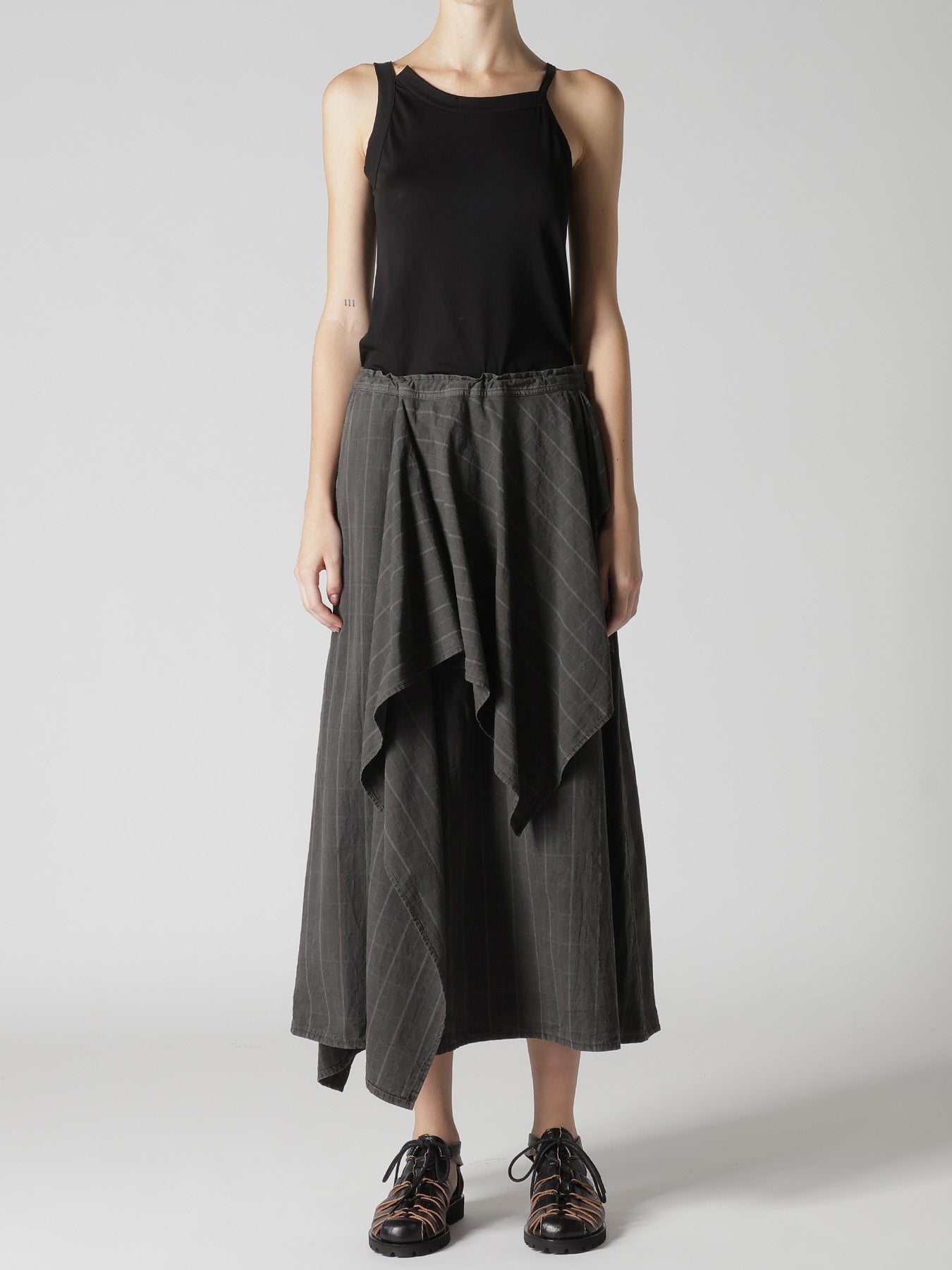 COTTON PLAID DRAPE SKIRT