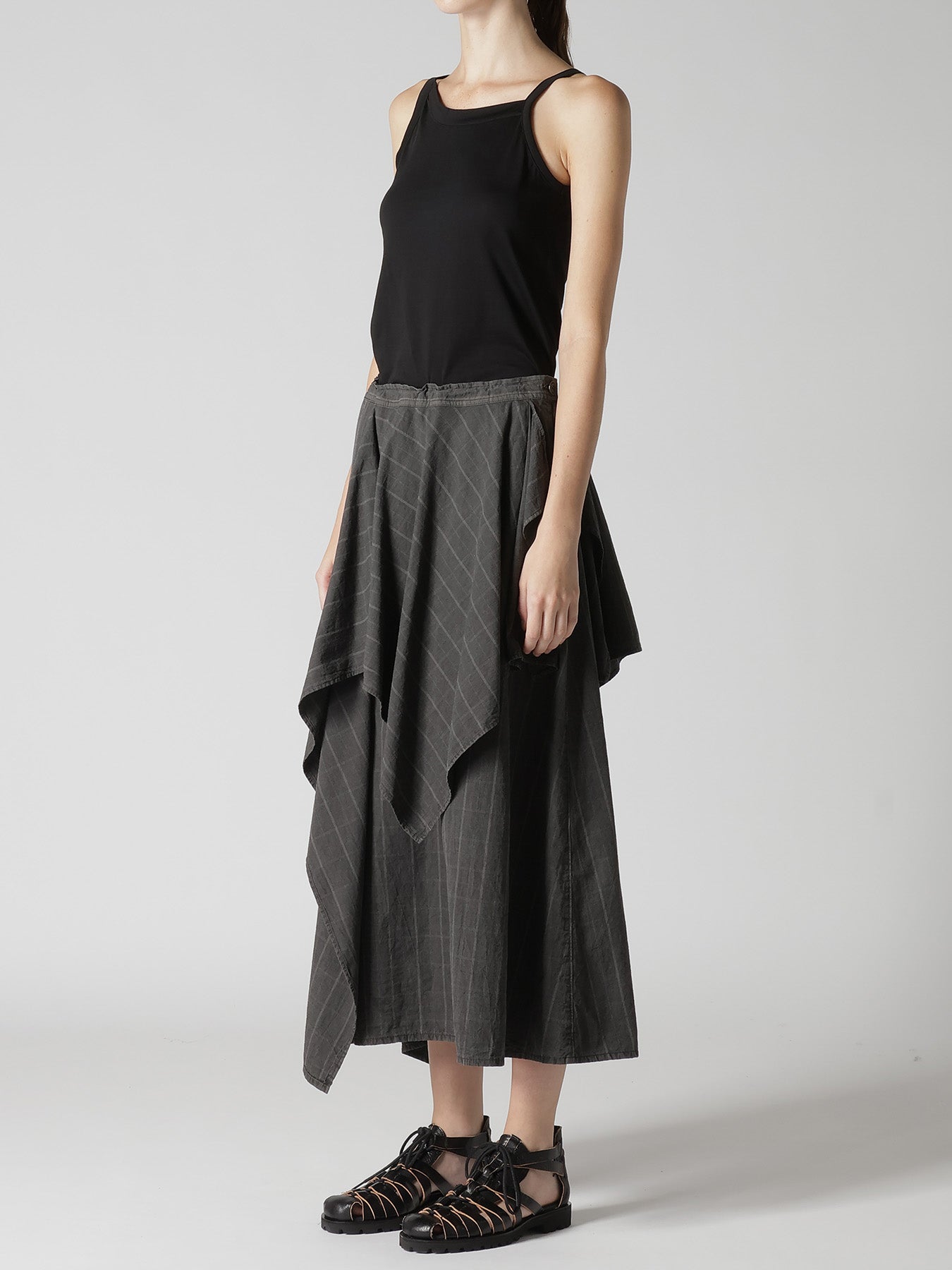 COTTON PLAID DRAPE SKIRT