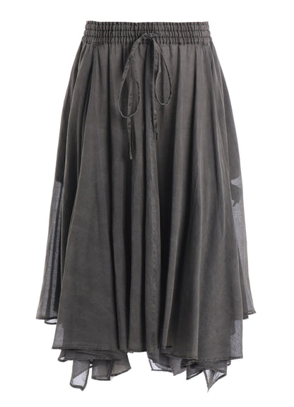 CUPRO/COTTON GARMENT DYED FLARE GATHER SKIRT