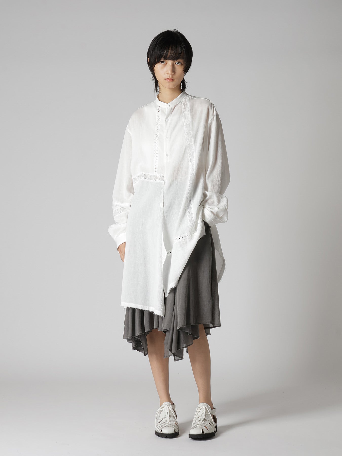 CUPRO/COTTON GARMENT DYED FLARE GATHER SKIRT