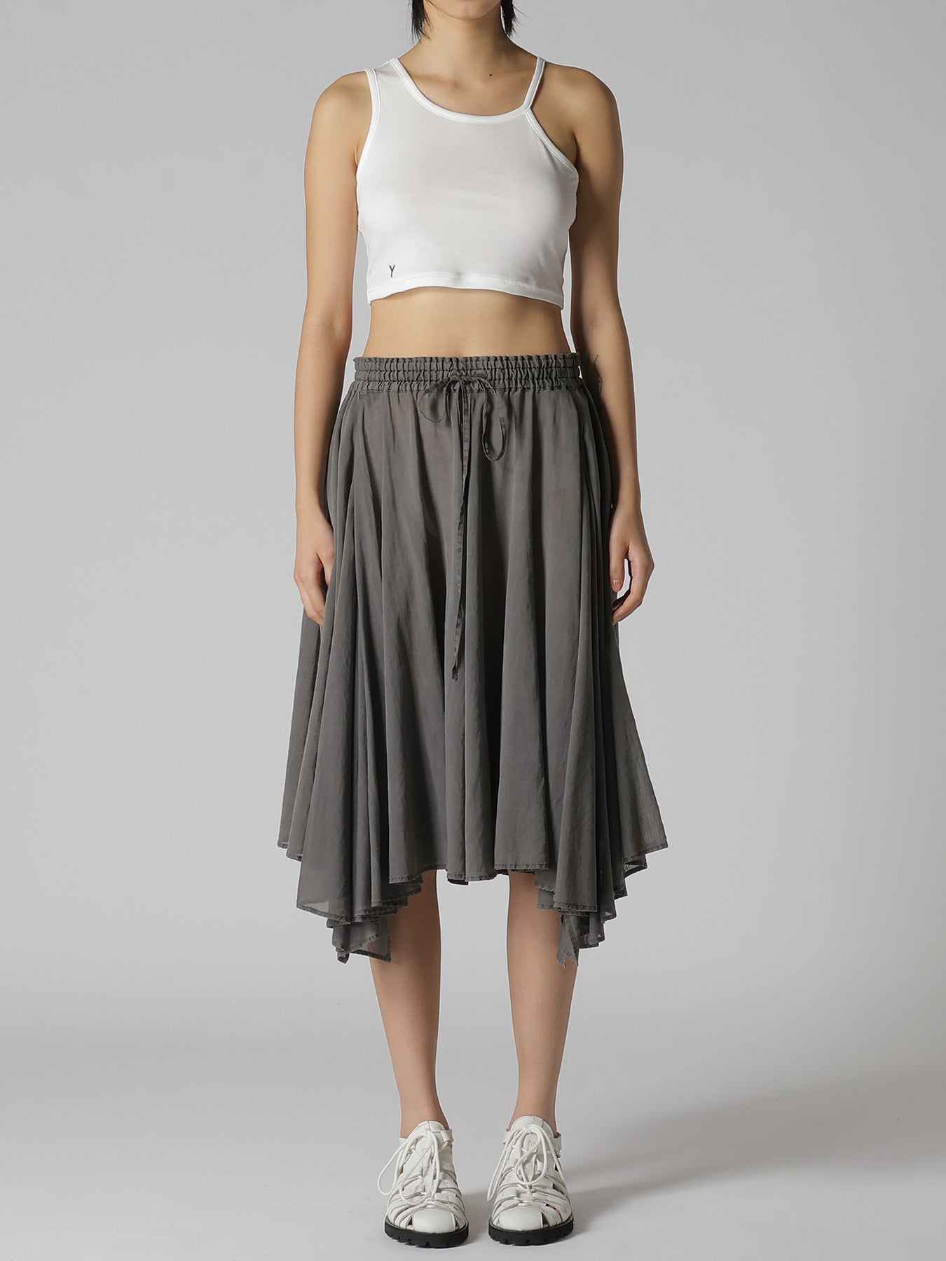 CUPRO/COTTON GARMENT DYED FLARE GATHER SKIRT – THE SHOP YOHJI YAMAMOTO