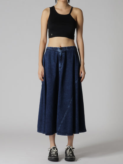8OZ DENIM CHEMICAL WASH POCKET FLARE SKIRT