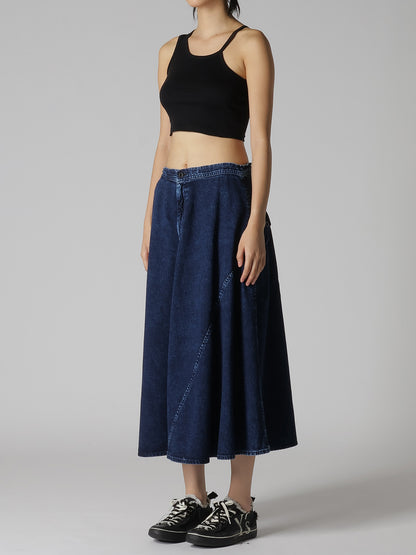 8OZ DENIM CHEMICAL WASH POCKET FLARE SKIRT