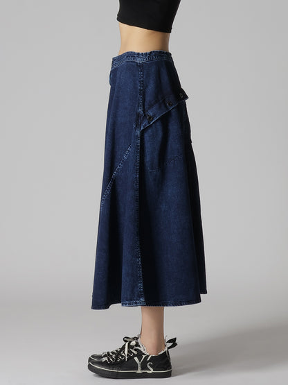 8OZ DENIM CHEMICAL WASH POCKET FLARE SKIRT