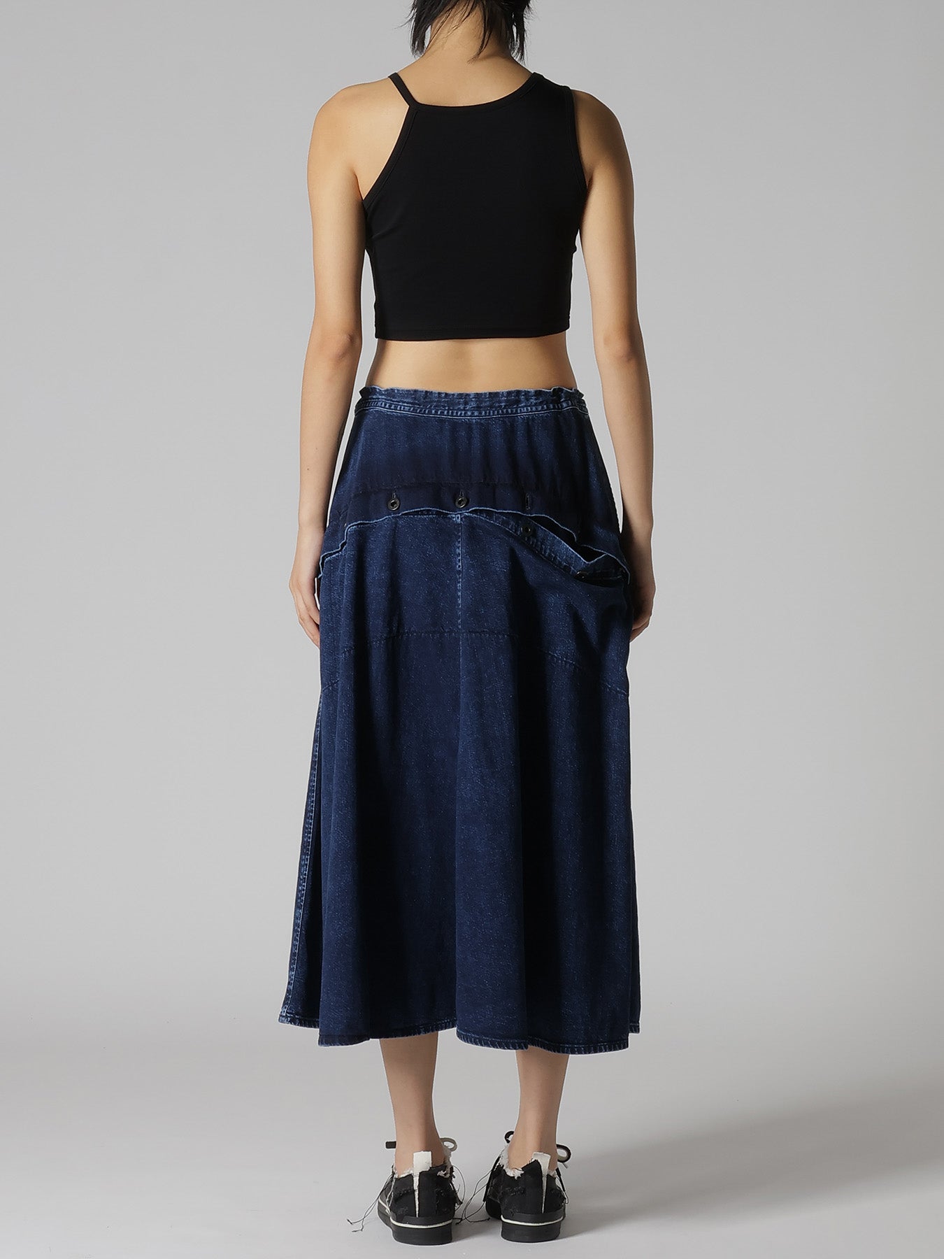 8OZ DENIM CHEMICAL WASH POCKET FLARE SKIRT