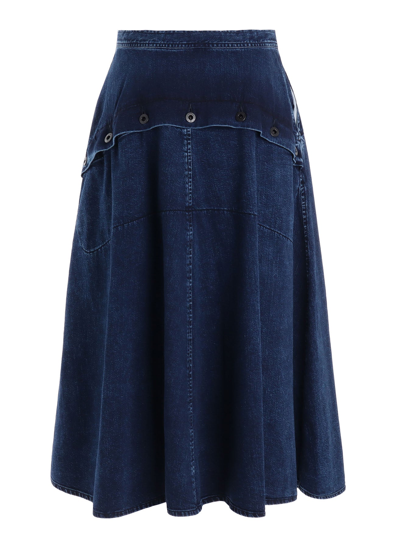 8OZ DENIM CHEMICAL WASH POCKET FLARE SKIRT