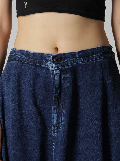 8OZ DENIM CHEMICAL WASH POCKET FLARE SKIRT