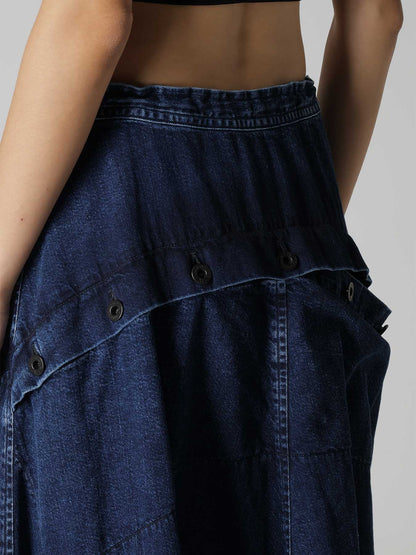 8OZ DENIM CHEMICAL WASH POCKET FLARE SKIRT