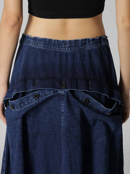 8OZ DENIM CHEMICAL WASH POCKET FLARE SKIRT