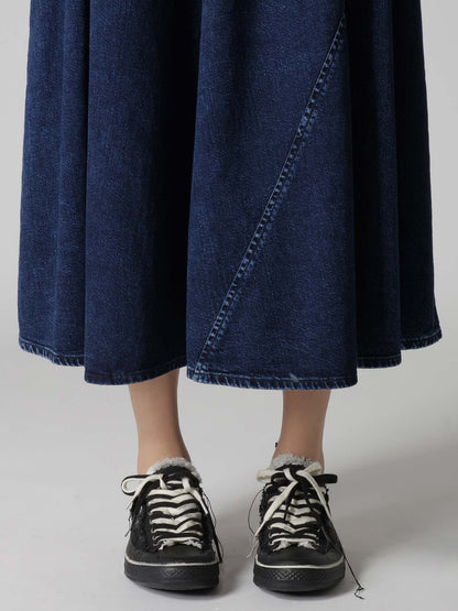 8OZ DENIM CHEMICAL WASH POCKET FLARE SKIRT
