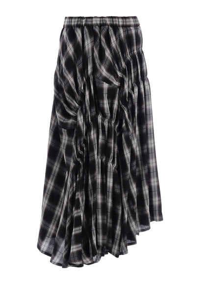 CUPRO SPUN PLAID GATHER SKIRT