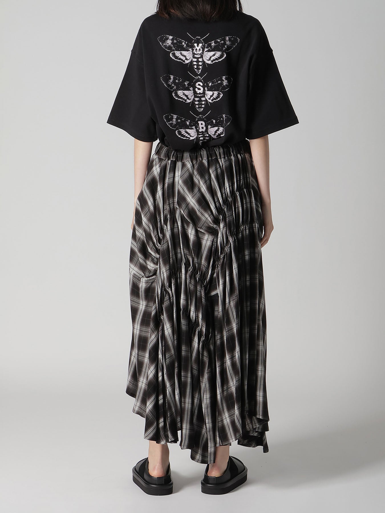 CUPRO SPUN PLAID GATHER SKIRT