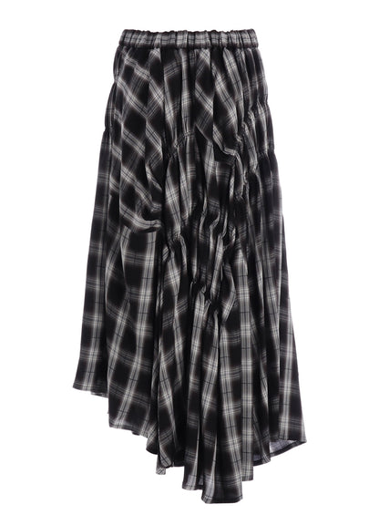 CUPRO SPUN PLAID GATHER SKIRT