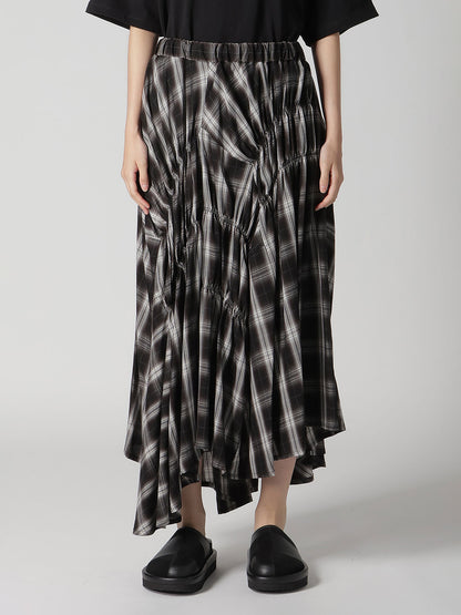 CUPRO SPUN PLAID GATHER SKIRT